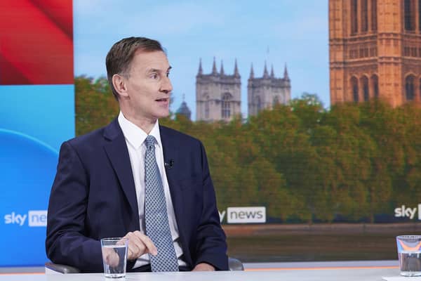 Chancellor of the Exchequer Jeremy Hunt, appearing on the Sunday Morning with Trevor Phillips show on Sky News.  Issue date: Sunday September 3, 2023. PA Photo. Photo credit should read: Sunday Morning with Trevor Phillips on Sky News/PA Wire