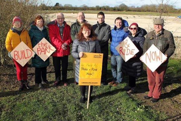Liberal Democrat Coun Denis Healy, St Marys ward member on East Riding of Yorkshire Council, with activists protesting for Beverley's Park and Ride to be built.