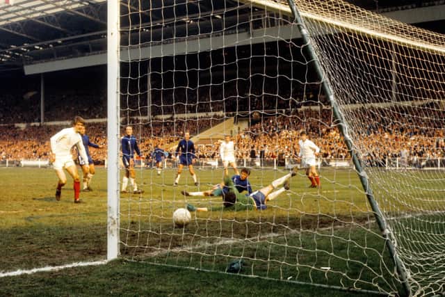 HISTORIC RIVALRY: Mick Jones scores Leeds' second goal against Chelsea in the 1970 FA Cup final