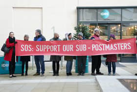 Library image of protestors outside the Post Office Horizon IT inquiry at the International Dispute Resolution Centre, London. (Photo by Kirsty O'Connor/PA)