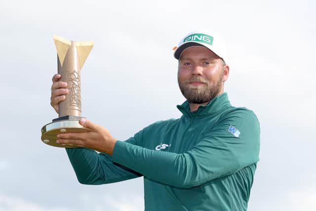 Northallerton's Dan Brown poses with the trophy after winning the ISPS HANDA World Invitational presented by AVIV Clinics 2023 on Day Four of the ISPS HANDA World Invitational (Picture: Andrew Redington/Getty Images)