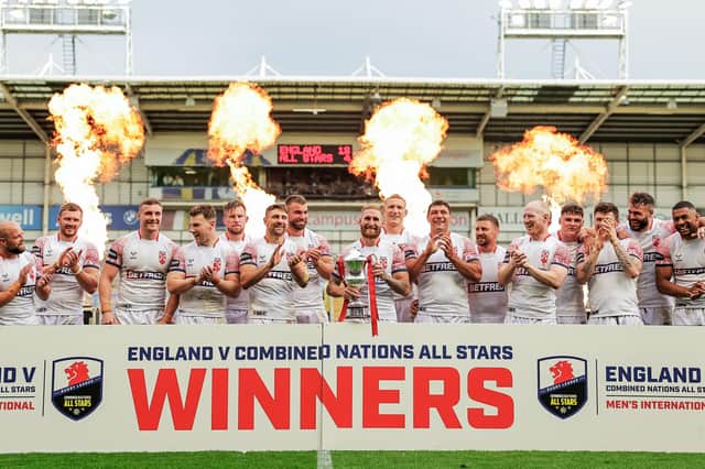 England celebrate their win over the Combined Nations All Stars. (Picture: Alex Whitehead/SWpix.com)