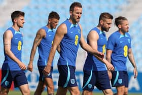DOHA, QATAR - NOVEMBER 18:  during the England Training Session at Al Wakrah Stadium on November 18, 2022 in Doha, Qatar. (Photo by Michael Steele/Getty Images)
