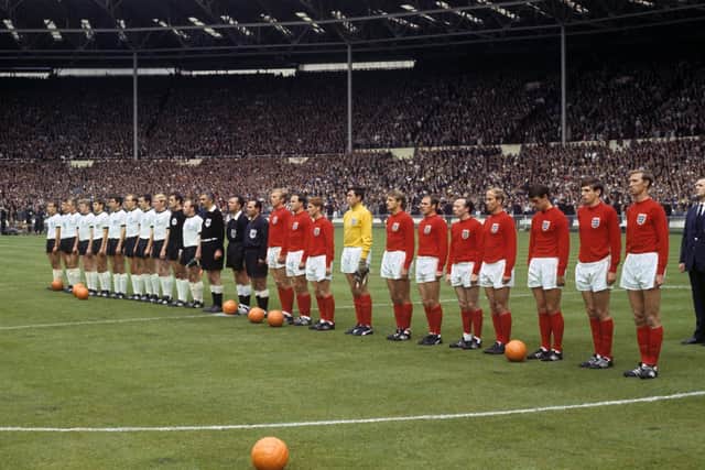 MOMENT OF TRUTH: The two teams line up before the World Cup Final in 1966. Picture: PA/PA Wire