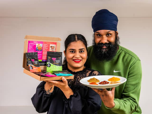 Dave Singh and Lucky Kaur of Morley, Leeds, have set up a business 'Go Indian Spice' blends designed to help people batch cook on a budget and have been donating some of their products to the local Salvation Army. Picture: James Hardisty.