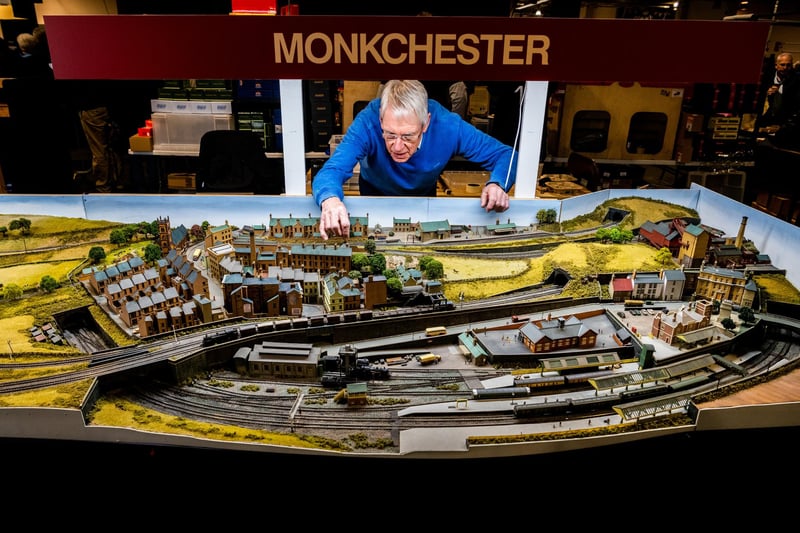 Peter Brown, Chairman of Newcastle & District Model Railway Society with their N-Gauge layout of Monkcester