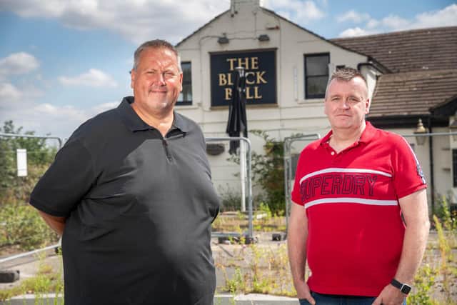 The Black Bull at Midgley. Tony Lumb, left, and Sean Womack who are undertaking the refurbishment of the pub. (Photo by Mark Bickerdike)