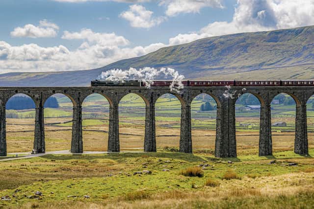 The Ribblehead Viaduct on the Settle-to-Carlisle line.