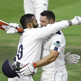 Yorkshire's Tim Bresnan (R) celebrates his century with Azeem Rafiq (L) during a COunty Championship match back in 2016 (Picture: SWPix.com)