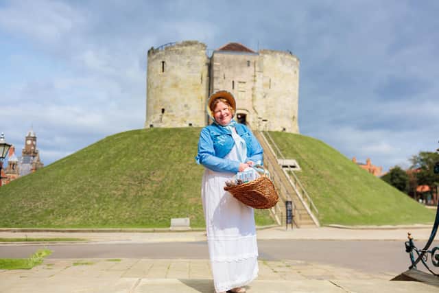 Helen Reynolds in her Regency costume at Clifford's Tower Picture Charlie Kirkpatrick Photography.