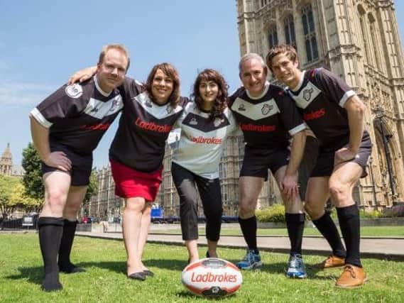 The black and white kit was launched following the unveiling of Ladbrokes as the teams new sponsor. Lib Dem MP Greg Mulholland MP, chair of the parliamentary rugby league group, launched the kit alongside Vice Chair and fellow MP Paula Sherriff, Ladbrokess Director of Corporate Affairs Grainne Hurst, and Mark Ramsdale and Jack Baker, both from MR Sport, which provides the secretariat to the parliamentary rugby league group.
