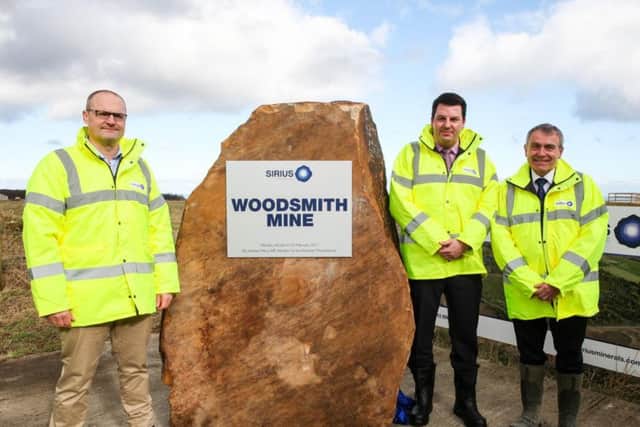 Chris Fraser, Managing Director of Sirius Minerals, with Minister for the Northern Powerhouse, Andrew Percy MP and Whitby and Scarborough MP, Robert Goodwill, at the naming ceremony. Picture: Ceri Oakes