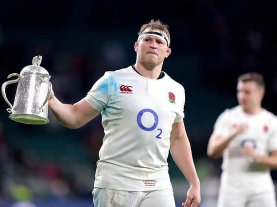 Dylan Hartley celebrates with the Calcutta Cup (Photo: PA)