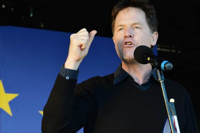 Nick Clegg makes a speech in Parliament Square, central London, during a March for Europe rally against Brexit.