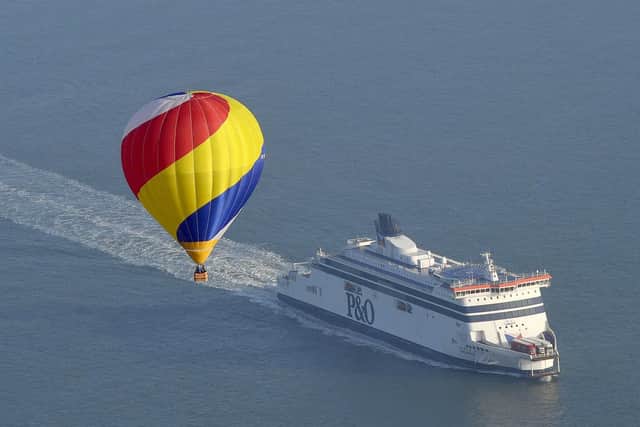 One of the 100 balloons taking part in a World Record attempt for a mass hot air balloon crossing of the English Channel.