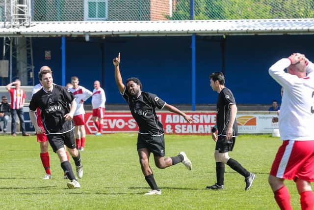 Real Gothic celebrate taking the lead. Picture: Ceri Oakes.