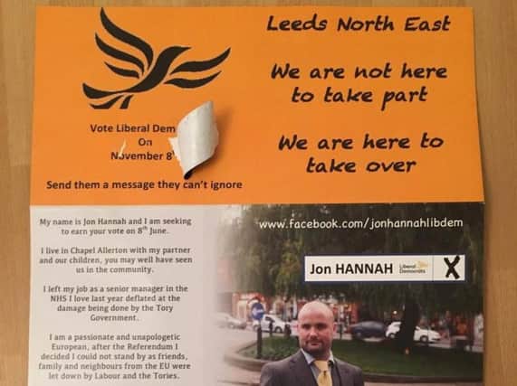 The original leaflet shows the Liberal Democrats appear to be confused about the date of the general election