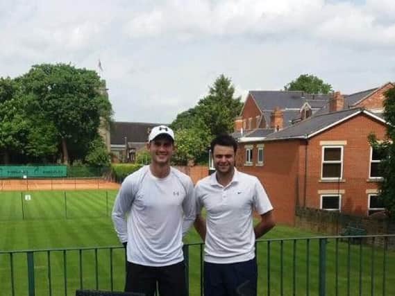 England cricketer Alex Hales, left, poses with tennis coach Charlie Swallow