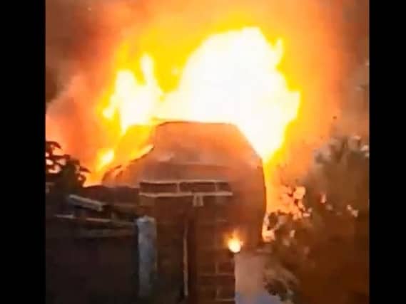 The car goes up in flames in Rossington. (Photo and video: Dominic Jeffrey).