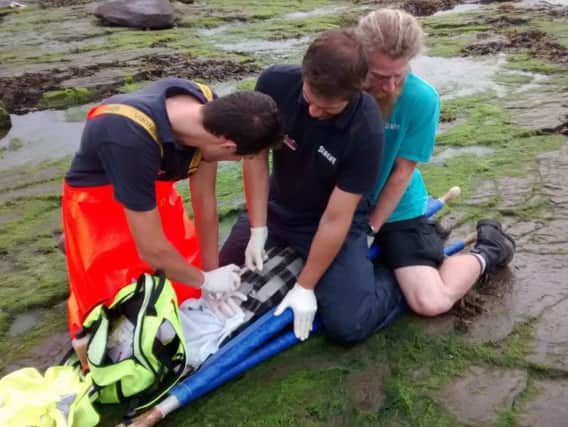 Volunteers rescued the seal using a special stretcher