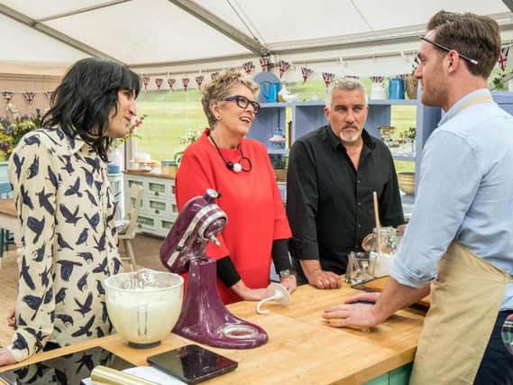 The judges and presenters for The Great British Bake Off (left to right) Noel Fielding, Prue Leith and Paul Hollywood.