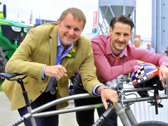 Sir Gary Verity with Neil Campbell at the Welcome to Yorlkshire stand, at the Great Yorkshire Show on Thursday. Picture: Gary Longbottom.