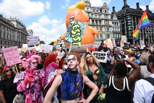 Protesters with the Trump balloon in London