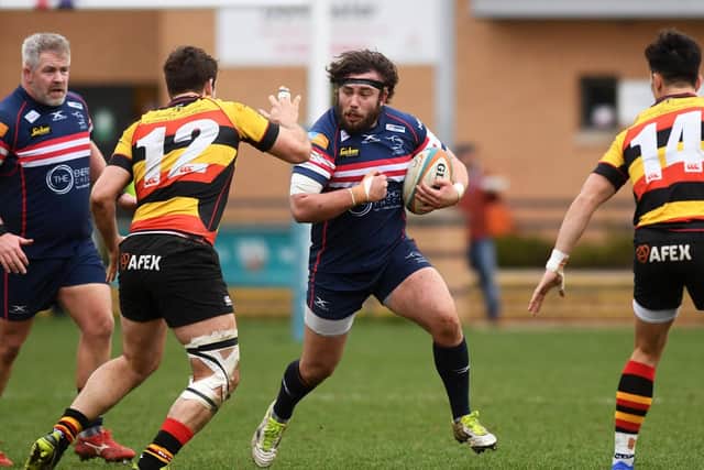 Doncaster Knights prop Robin Hislop on the charge in win over Richmond. (PIC: Johnathan Gawthorpe)