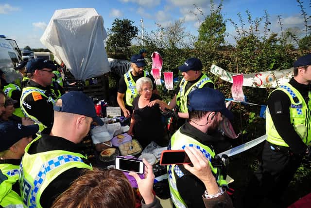 Police at a previous anti-fracking demonstration at the Kirby Misperton site.