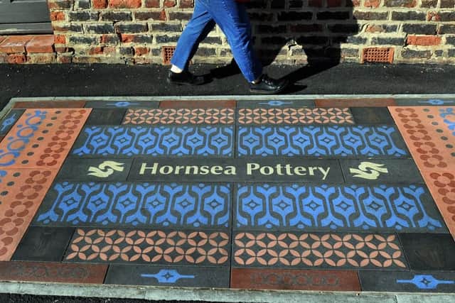Hornsea Pottery pavement art showcasing a mixture of popular designs on Newbegin