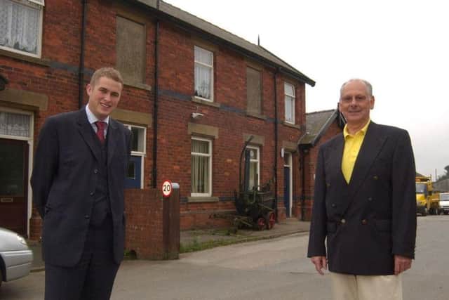 County Cllr for Seamer & Ayton Gavin Williamson(L), and Borough Cllr for Derwent Valley Peter Bull, outside the former Ayton railway stn on Garth End Rd, now NYCC depot.