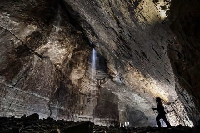 Gaping Gill is floodlit for the bi-annual winch meet