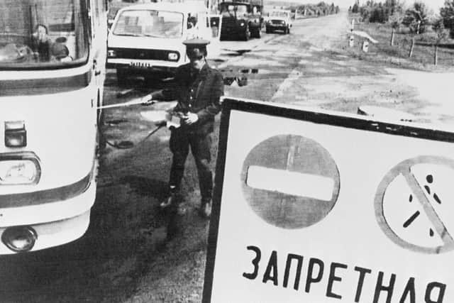 A police checkpoint in operation days after the explosion