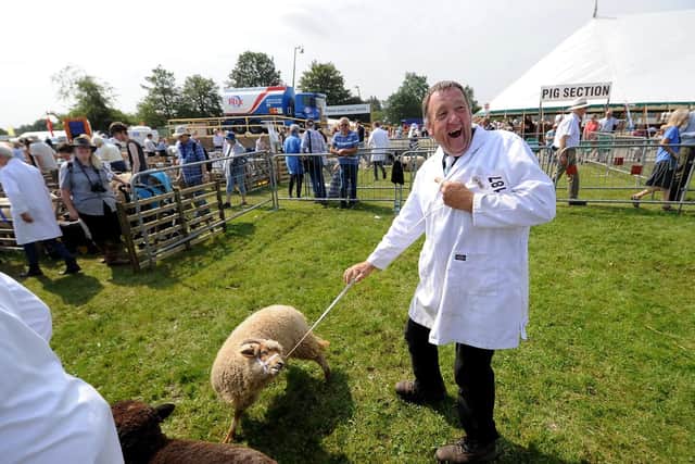A sheep exhibitor enjoying his appearance in the ring at the 144th Driffield Show. Picture by Simon Hulme.