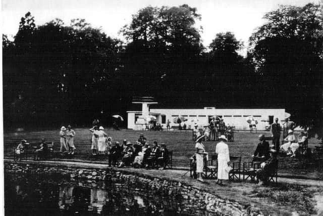 Patrons by the pool in the 1930s