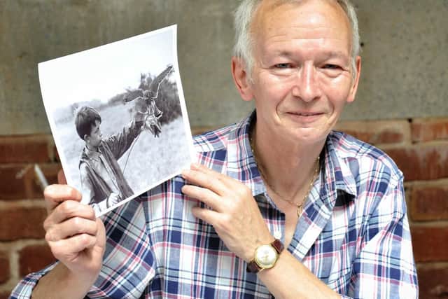 David Bradley with a picture of himself as Billy Casper shooting Kes. Picture by Julian Brown.