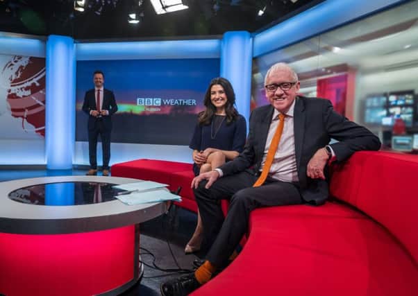 Harry Gration with Look North presenters Amy Garcia and Paul Hudson.