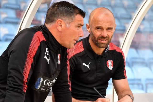 Rotherham United manager Paul Warne (right) and assistant manager Richie Barker. Picture: Anthony Devlin/PA