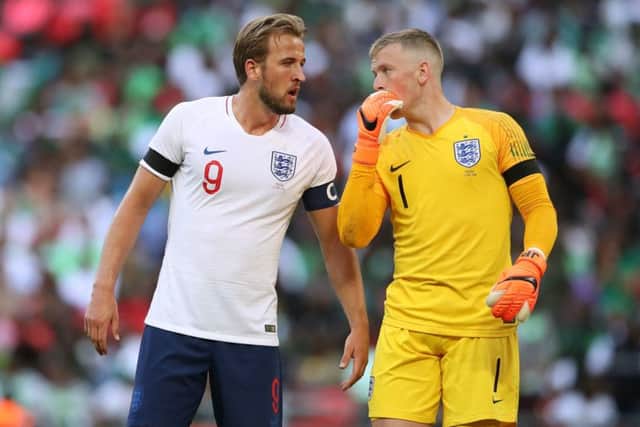 England goalkeeper Jordan Pickford: Chatting with Harry Kane and waiting for another start on Thursday.