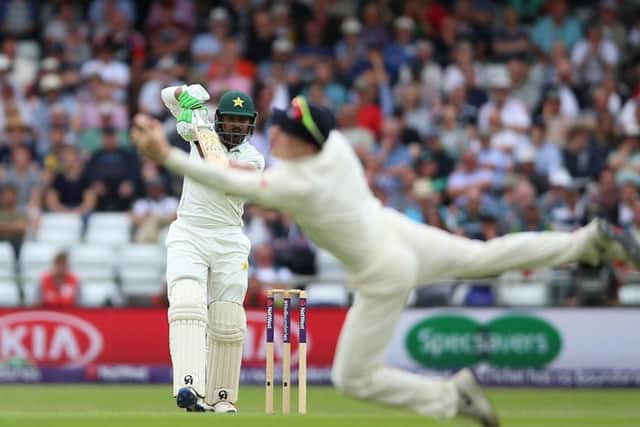 Pakistan's Haris Sohail is caught by England's Dom Bess on Sunday at Headingley. Picture: Nigel French/PA