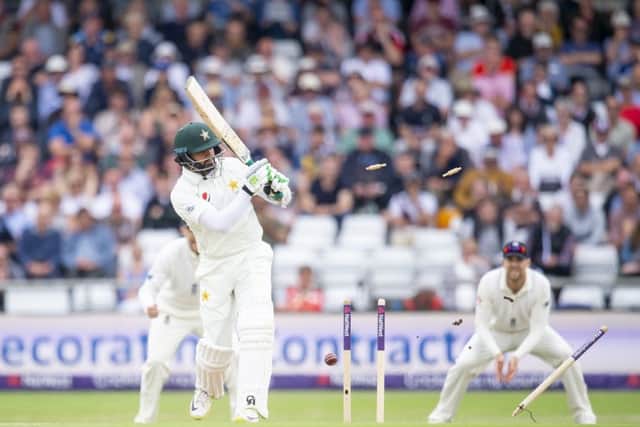 Pakistan's Azhar Ali is bowled by England's James Anderson. Picture by Allan McKenzie/SWpix.com