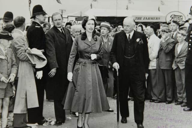 The Queen paying a visit to the Great Yorkshire Show in 1957.