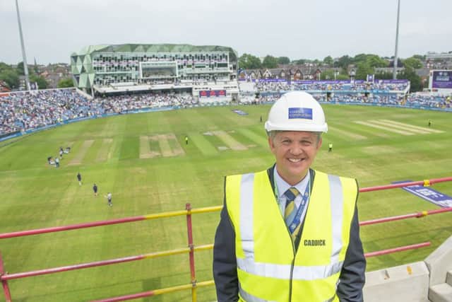 Yorkshire's Mark Arthur at the top of the new stand looking out over Emerald Headingley. Picture: Allan McKenzie/SWpix.com