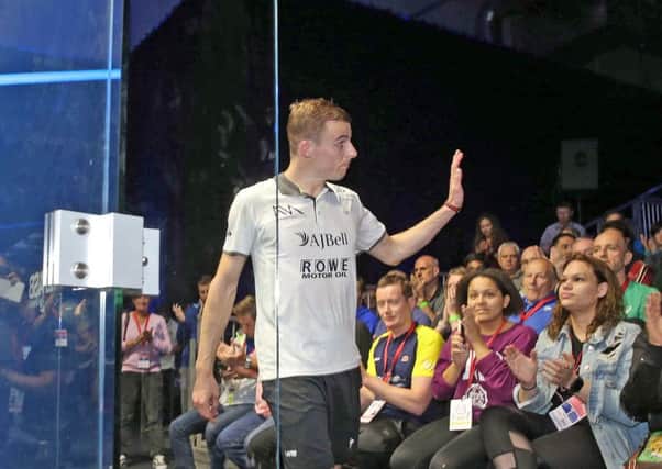 NOT JUST YET: Nick Matthew waves goodbye to spectators at the Airco Arena in Hull after bowing out of the British Open with defeat to Raphael Kandra. Picture: PSA.