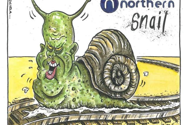 Chris Grayling's response to the Northern Rail crisis, as depicted by Graeme Bandeira.