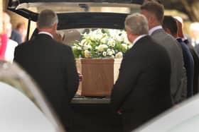 The coffin of 1966 World Cup winner Ray Wilson arrives at Huddersfield Crematorium