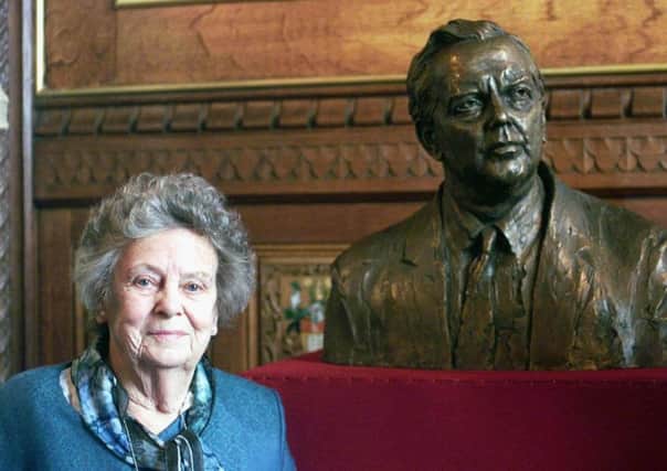 Lady Wilson of Rievaulx  by a bronze bust of her late husband Lord Wilson of Rievaulx unveiled by Tony Blair in the House of Commons