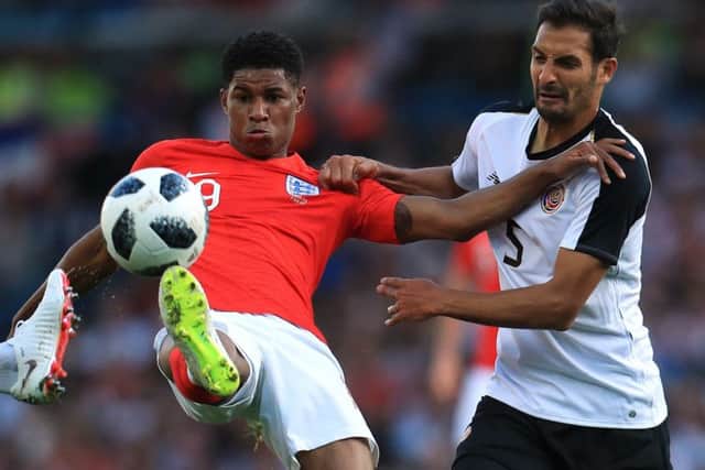England's Marcus Rashford (left) and Costa Rica's Celso Borges battle for the ball during the International Friendly match at Elland Road (Picture: PA)