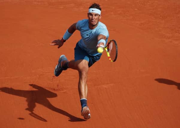 Rafael Nadal returns a shot against Argentina's Juan Martin del Potro during their semi-final match at the French Open.