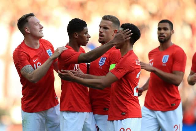 FUTURE PROSPECTS: England's Marcus Rashford (second left) celebrates scoring his side's first goal against Costa Rica at Elland Road. Picture: Mike Egerton/PA
